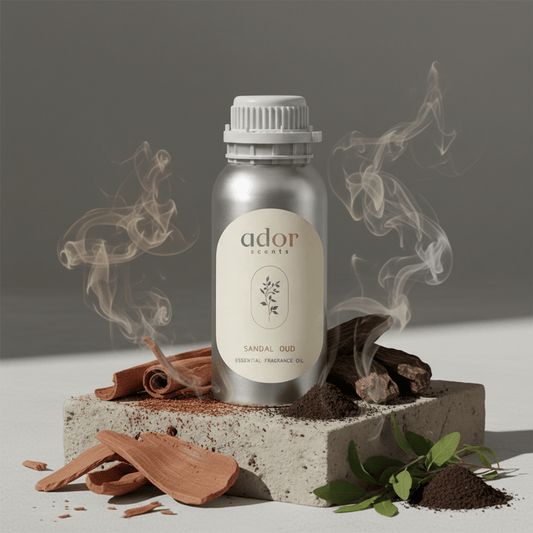 Sandal Oud by Ador Scents, a blend of Sandalwood, Gulac Wood, Patchouli, Oud, Amber, Spices, Cedar, Sandalwood & Musk