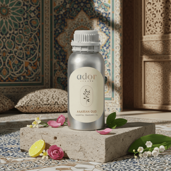 Arabian Oud essential diffuser oil 100ml bottle by Ador Scents — lemon, rose, patchouli, sandalwood and vanilla