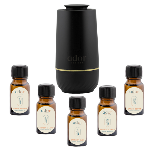 AromaDrive diffuser is paired with 5 x 10ml of our curated Collection of scents
