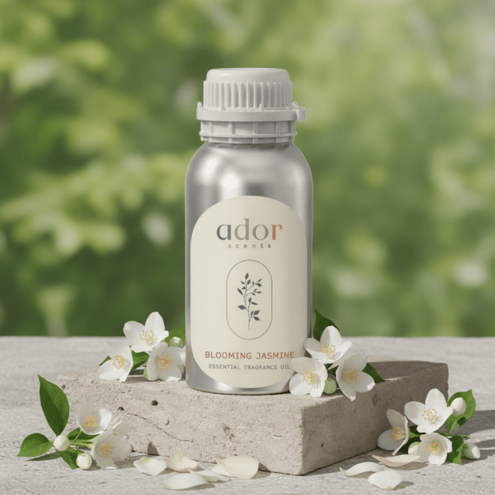 Blooming Jasmine essential diffuser oil 100ml bottle by Ador Scents — jasmine, sweet fruit and sandalwood