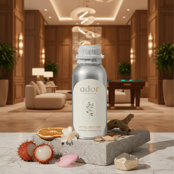Hotel Edition essential diffuser oil 100ml bottle by Ador Scents — lemon, jasmine, ambergris, cedar and musk
