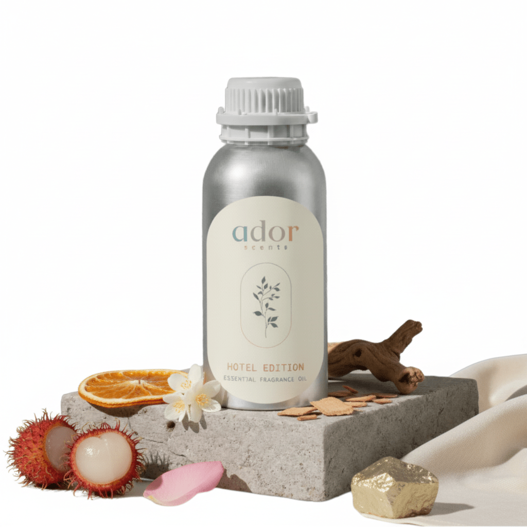 Hotel Edition by Ador Scents, a symphony of notes that include Lemon, Jasmine, Ambergris, Lychee, Cedar, Musk, Rose & Wood