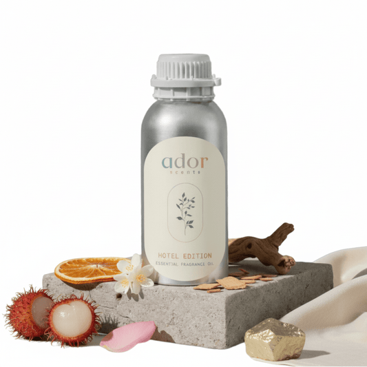 Hotel Edition by Ador Scents, a symphony of notes that include Lemon, Jasmine, Ambergris, Lychee, Cedar, Musk, Rose & Wood