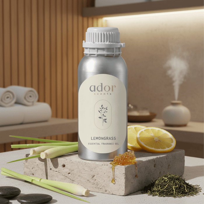 Lemongrass essential diffuser oil 100ml bottle by Ador Scents — lemongrass, green tea, rosin and lemon