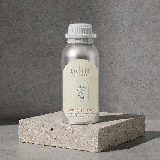 Luminous Haven inspired by a famous Middle Eastern Hotel, recreated by Ador Scents, a masterful blend of Lemon, Rabbit Ears, Patchouli, Grapefruit, Freesia, Oakmoss, Bellflower & Ambergris