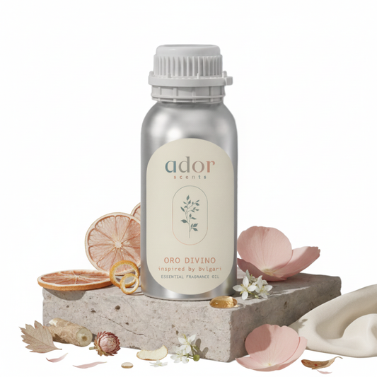 Oro Divino by Ador Scents, a harmony of Grapefruit, Jasmine, Ocean, Ginger, Woody, Amber, Rose, Musk & Patchouli