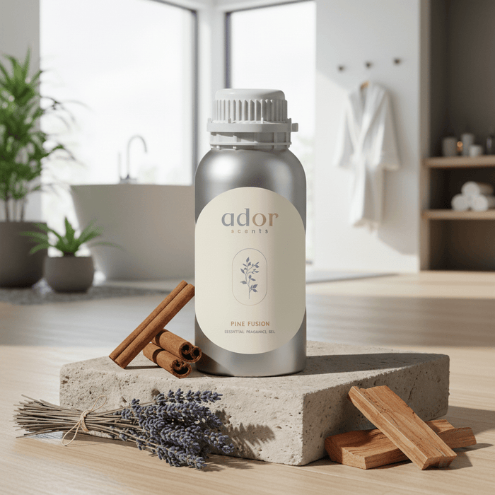 Pine Fusion essential diffuser oil 100ml bottle by Ador Scents — clove, cinnamon, lavender, caramel and cedar