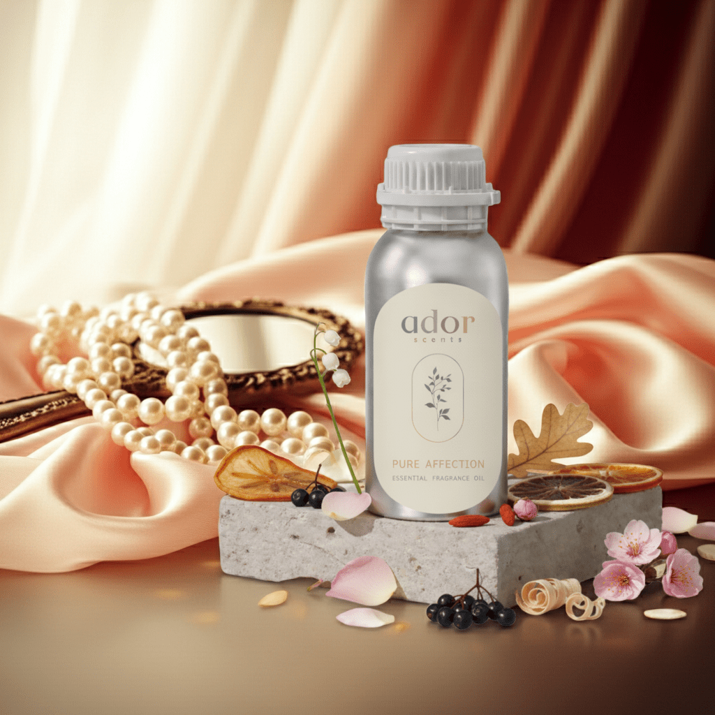 Pure Affection by Ador Scents, a blend of harmony featuring Peach, Azalea, Sandalwood, Berry, Lily of the Valley, Patchouli, Lemon, Cherry Blossom & Woody Scent