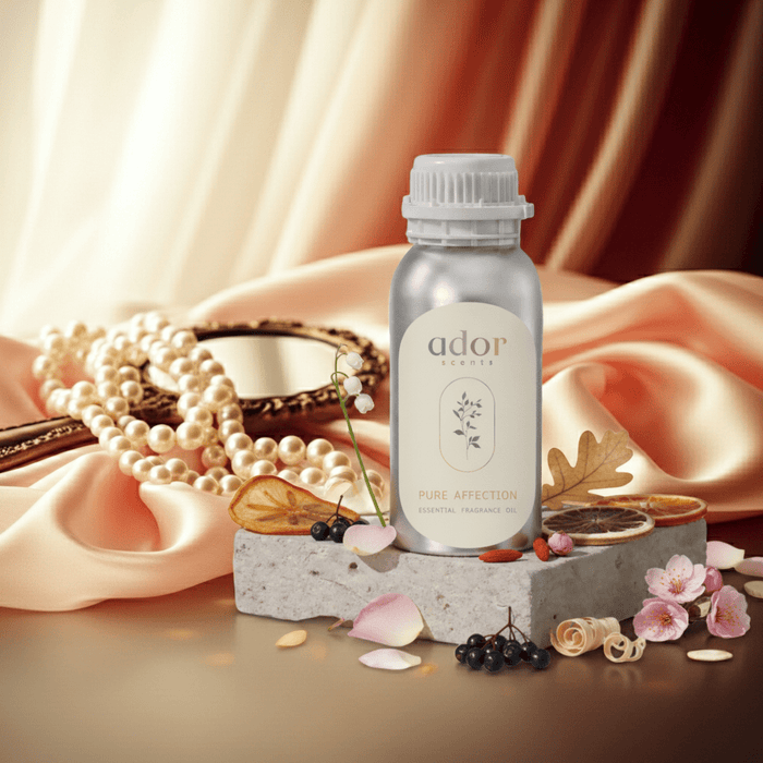 Pure Affection essential diffuser oil 100ml bottle by Ador Scents — peach, sandalwood, lily of the valley and cherry blossom