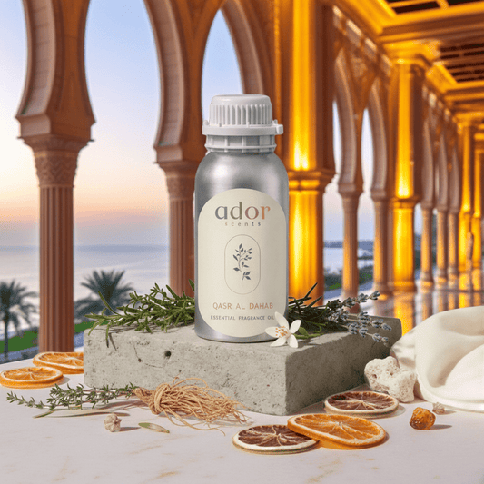Qasr al Dahab by Ador Scents, an exquisite mix blend of Herbs, Jasmine, Vetiver, Bergamot, Ocean, Lavender, Styrax, Amber & Musk to recreate a famous hotel in Abu Dhabi