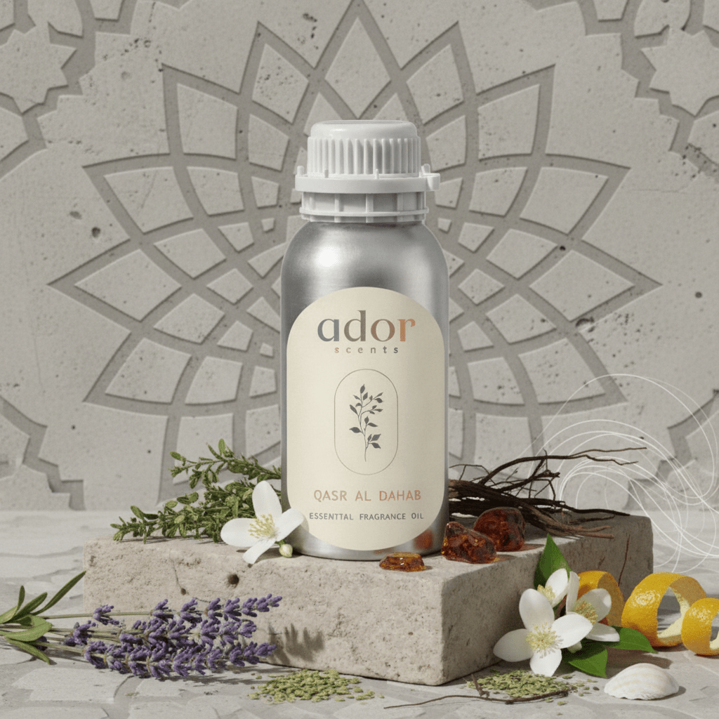 Qasr al Dahab by Ador Scents, an exquisite mix blend of Herbs, Jasmine, Vetiver, Bergamot, Ocean, Lavender, Styrax, Amber & Musk to recreate a famous hotel in Abu Dhabi