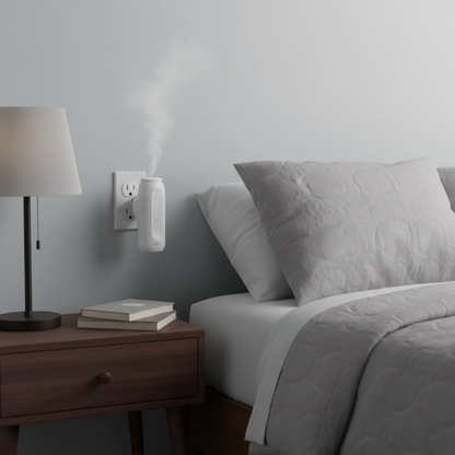 AromaPlugin by Ador Scents a discreet essential oil diffuser. No water. No tank. No countertop space required. Simply Plug-In your bedroom